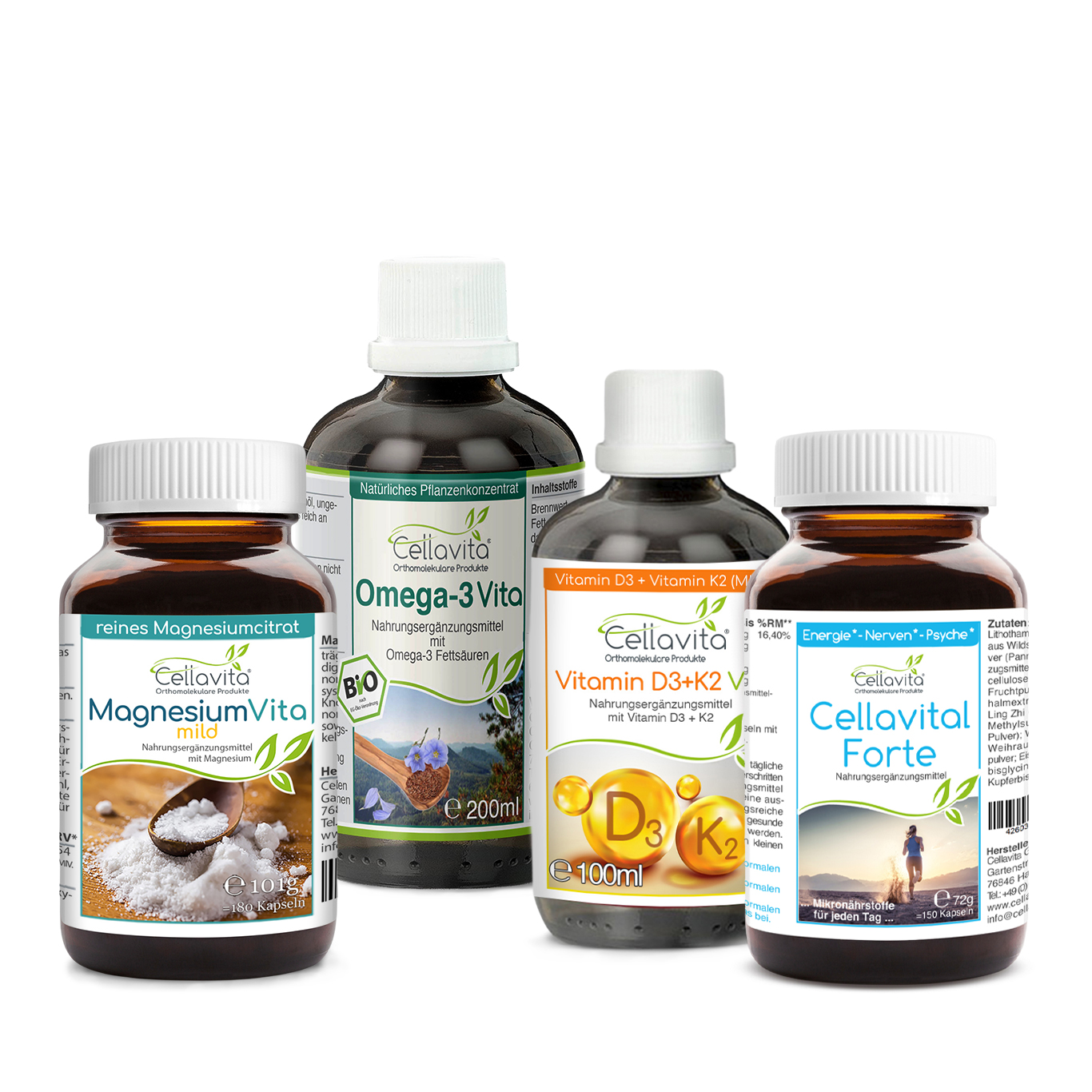 Cellavita Nahrungsergänzung: MagnesiumVita, Omega-3 Vita, Vitamin D3+K2 Vita, Cellavital Forte